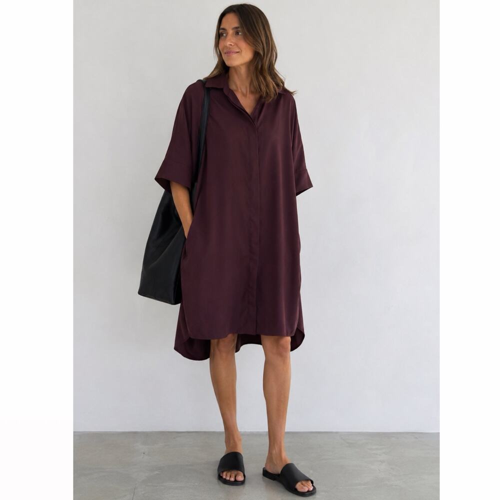 COS Lyocell Shirt Dress Plum Size XS Pockets Lagenlook Minimalist Coastal Chic